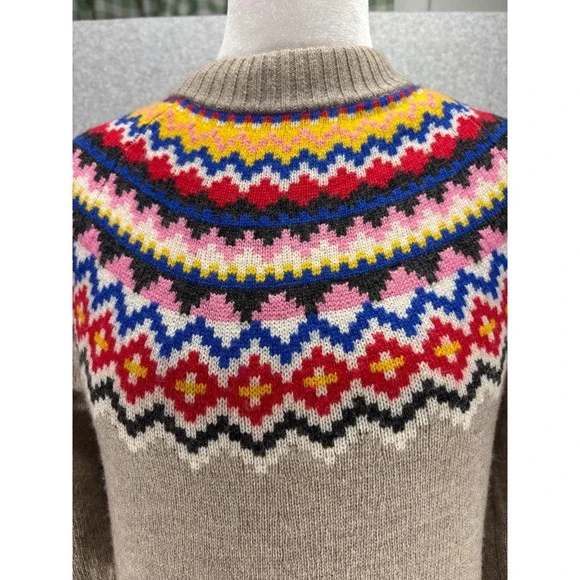 Boden Fair Isle Knit Midi Sweater Dress Wool Alpaca Nordic Melange Taupe Size 2 - Picture 12 of 14